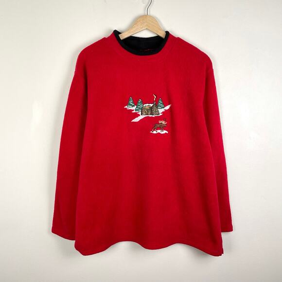 croft & barrow Sweaters - Vintage C&B Sport Fleece Winter Cabin Sweatshirt Christmas Sweater Red Mockneck